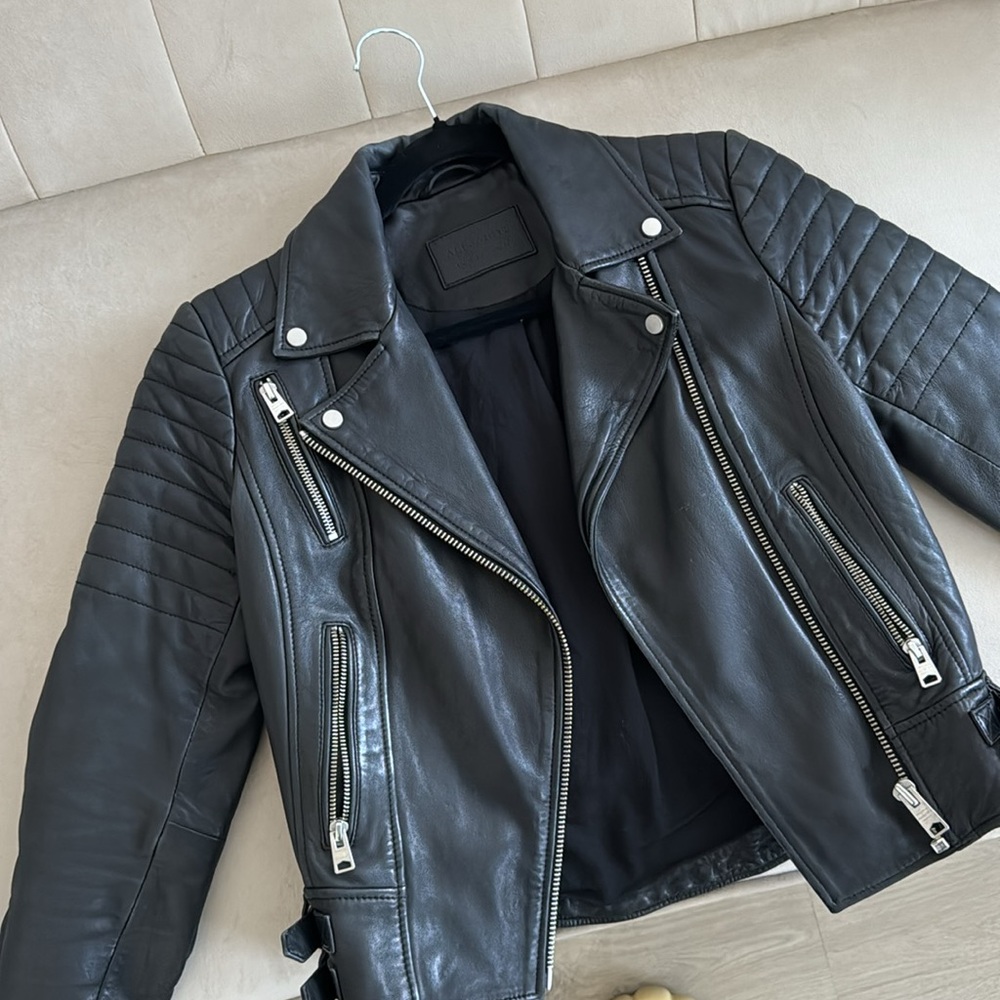 All Saints Papin Black Leather Biker Jacket